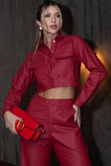 Jaqueta De Couro Carla Com Bolsos Vermelho Frysaide