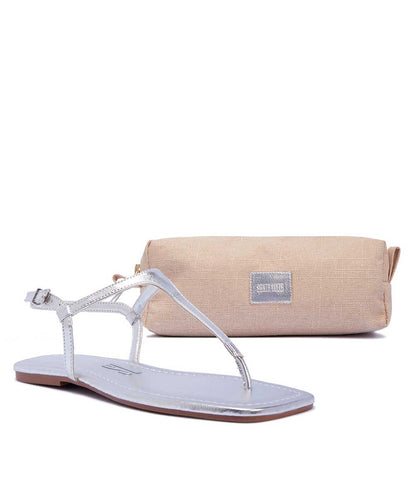 Kit Rasteira Santa Lolla Prata Metalizada Nécessaire