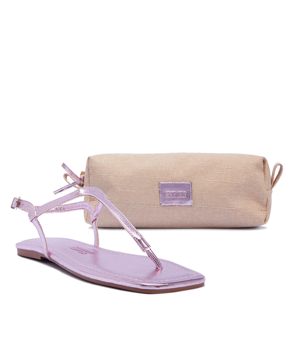 Kit Rasteira Santa Lolla Rose Metalizado Necessáire