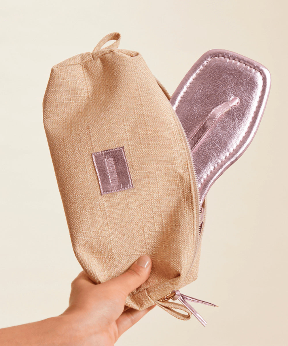 Kit Rasteira Santa Lolla Rose Metalizado Necessáire