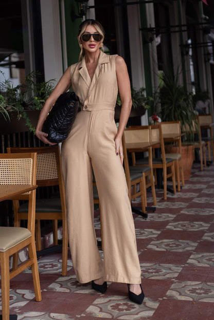 Macacão De Alfaiataria Bege Desértico Frysaide