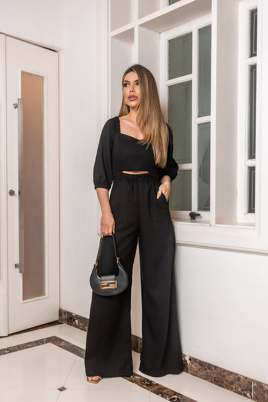 Macacao Frysaide Preto Linho com Elastano