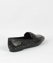 Mocassim Lia Line Preto Couro Tachas