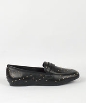 Mocassim Lia Line Preto Couro Tachas