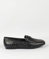 Mocassim Lia Line Preto Couro Tachas