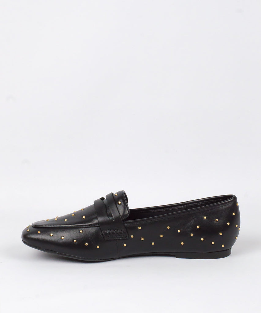 Mocassim Lia Line Preto Couro Tachas