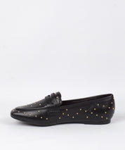 Mocassim Lia Line Preto Couro Tachas
