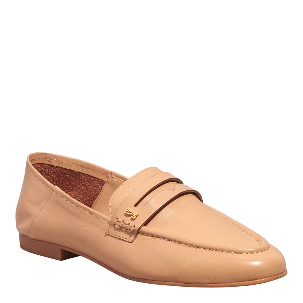 Mocassim Santa Lolla Bege Couro Bico Redondo