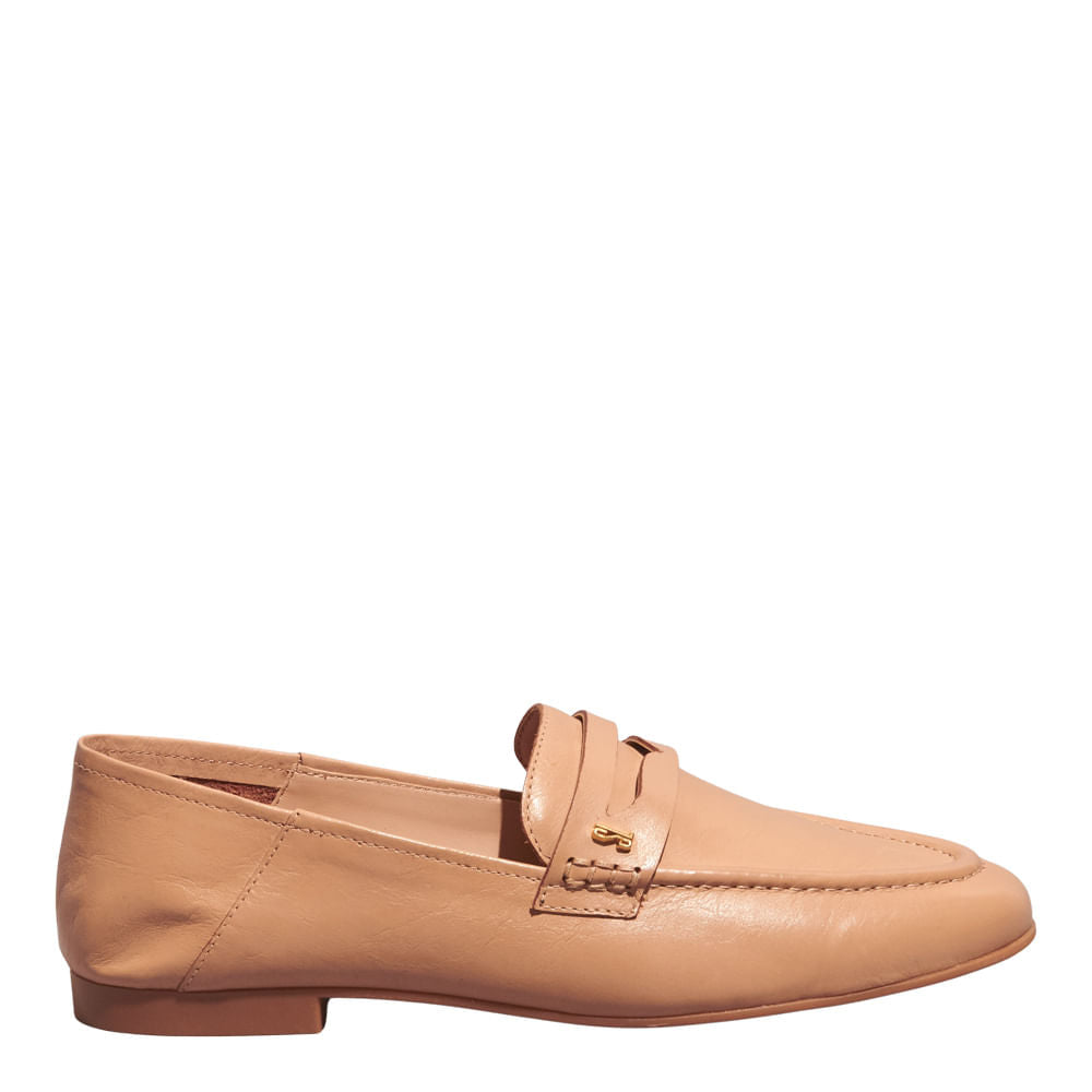 Mocassim Santa Lolla Bege Couro Bico Redondo