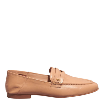 Mocassim Santa Lolla Bege Couro Bico Redondo