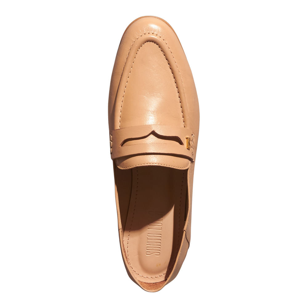 Mocassim Santa Lolla Bege Couro Bico Redondo