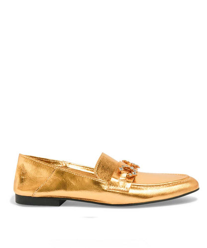 Mocassim Santa Lolla Dourado Bico Redondo