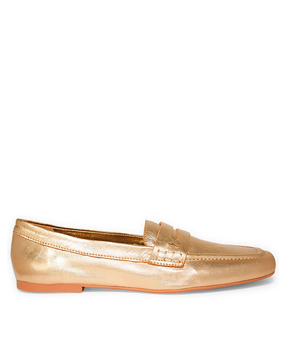 Mocassim Santa Lolla Dourado Metalizado Bico Quadrado