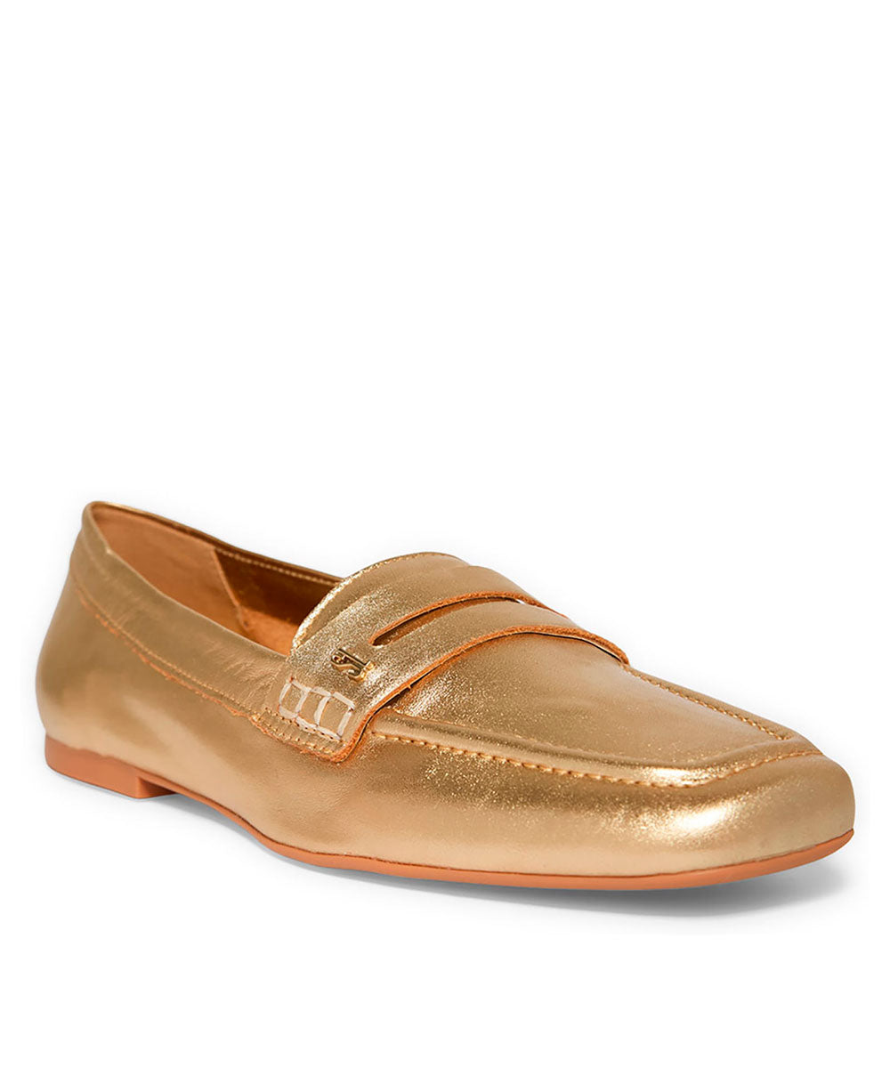 Mocassim Santa Lolla Dourado Metalizado Bico Quadrado