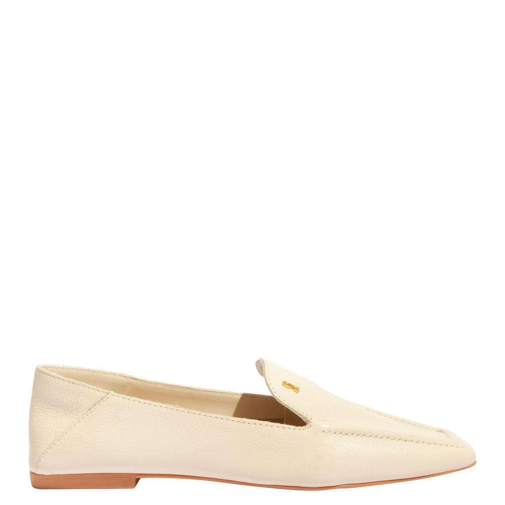 Mocassim Santa Lolla Off White Couro Bico Quadrado Ama