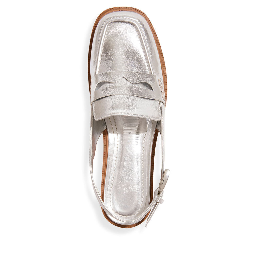 Mocassim Santa Lolla Prata Metalizado Salto Baixo