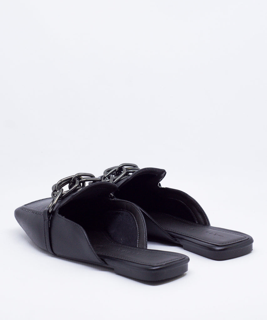 Mule Lia Line Preto Couro Correntes Bico Quadrado - 1994.70124