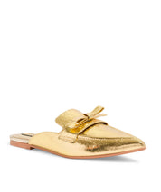 Mule Santa Lolla Dourado Craquelê Bico Fino Laço