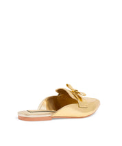 Mule Santa Lolla Dourado Craquelê Bico Fino Laço