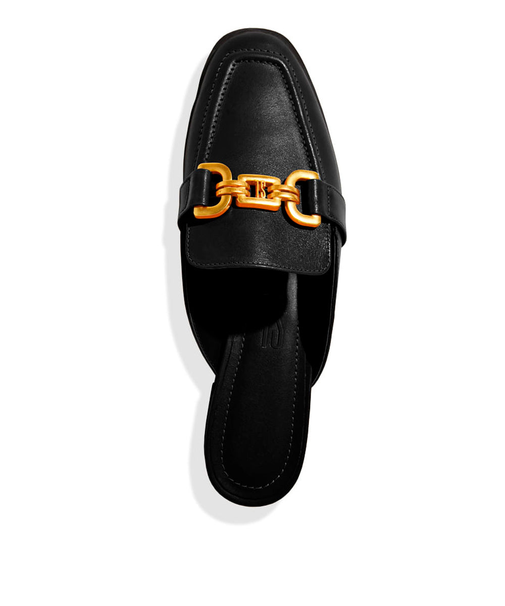 Mule Santa Lolla Preto Correntes Bico Quadrado