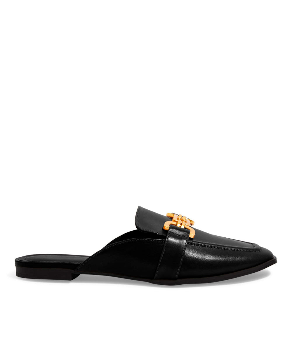 Mule Santa Lolla Preto Correntes Bico Quadrado