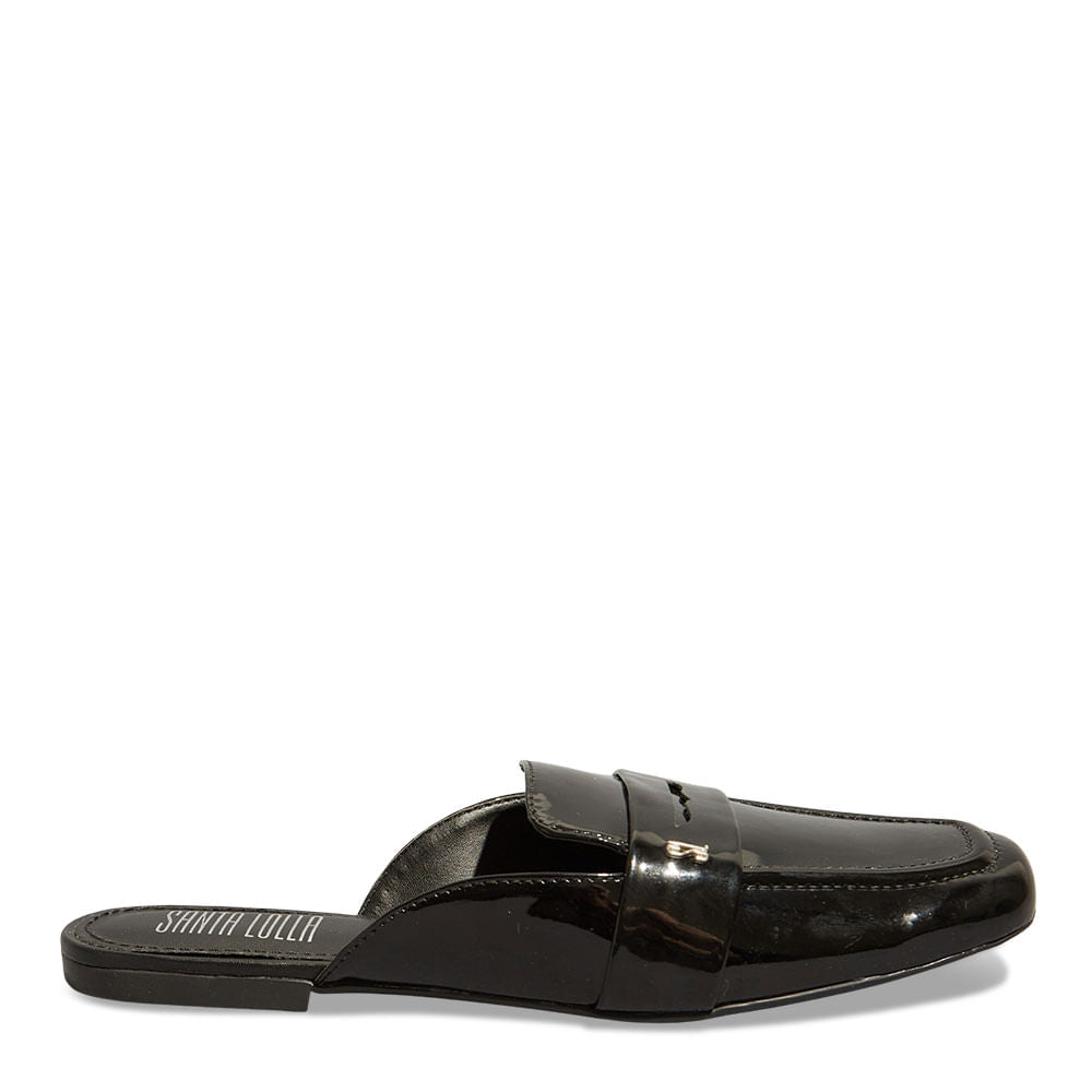 Mule Santa Lolla Preto Verniz Bico Quadrado