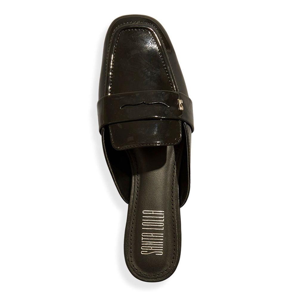 Mule Santa Lolla Preto Verniz Bico Quadrado