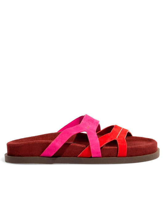 Papete Santa Lolla Camurça Vermelho Bordô Tiras Bicolor