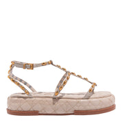 Papete Santa Lolla Couro Off White Tachas Douradas