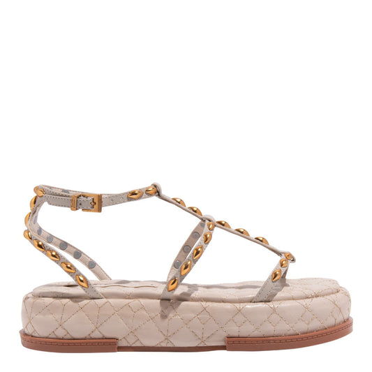 Papete Santa Lolla Couro Off White Tachas Douradas