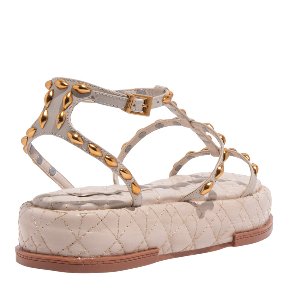 Papete Santa Lolla Couro Off White Tachas Douradas