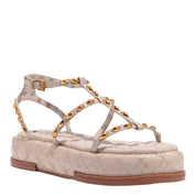Papete Santa Lolla Couro Off White Tachas Douradas