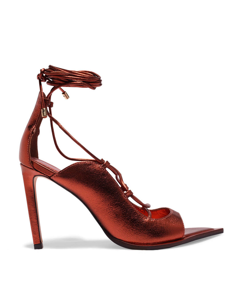 Peep Toe Santa Lolla Borgonha Metalizado Amarração Bico Fino