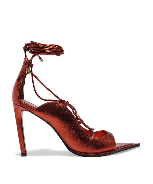 Peep Toe Santa Lolla Borgonha Metalizado Amarração Bico Fino