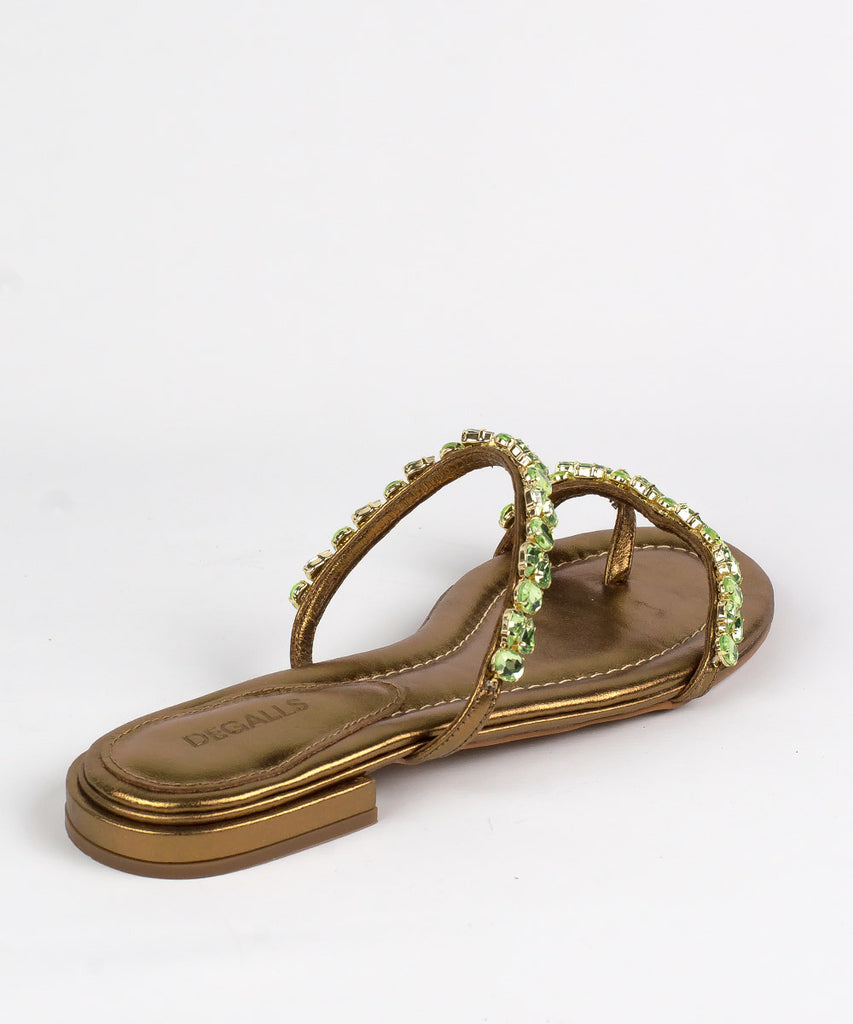 Rasteira Degalls Bronze Metalizado Pedras Verdes