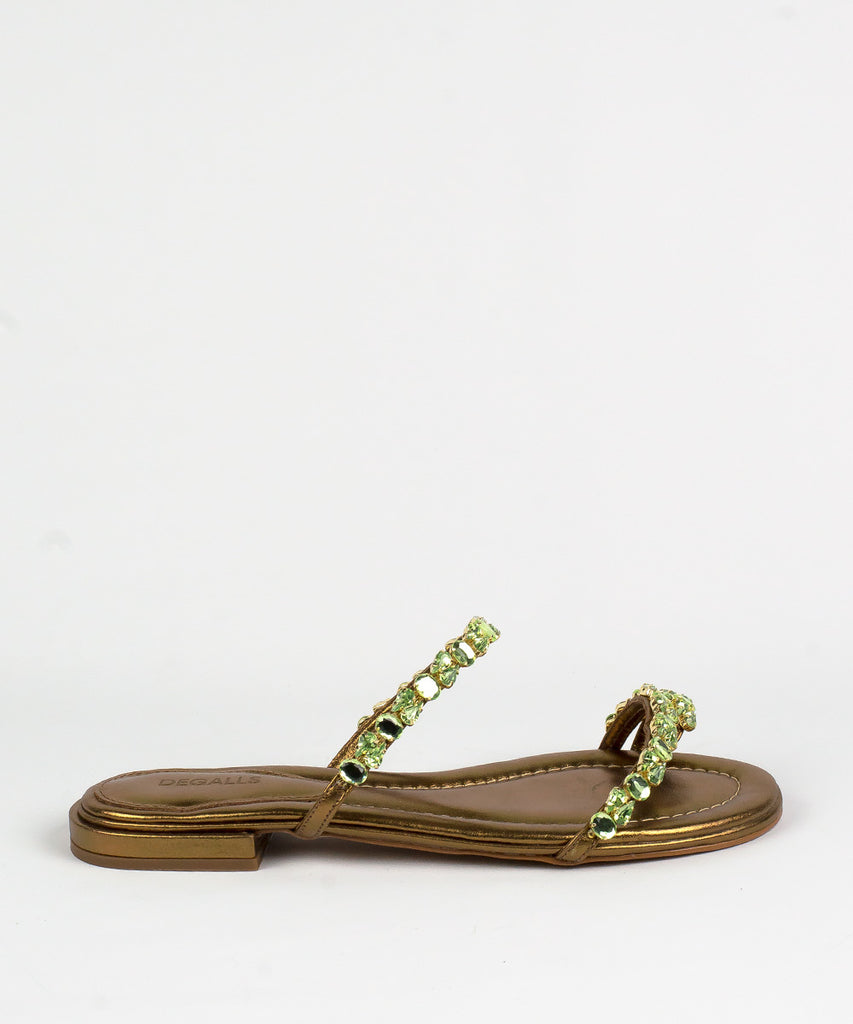 Rasteira Degalls Bronze Metalizado Pedras Verdes