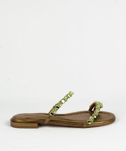 Rasteira Degalls Bronze Metalizado Pedras Verdes