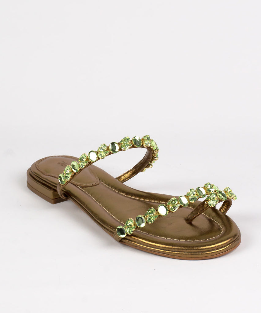 Rasteira Degalls Bronze Metalizado Pedras Verdes