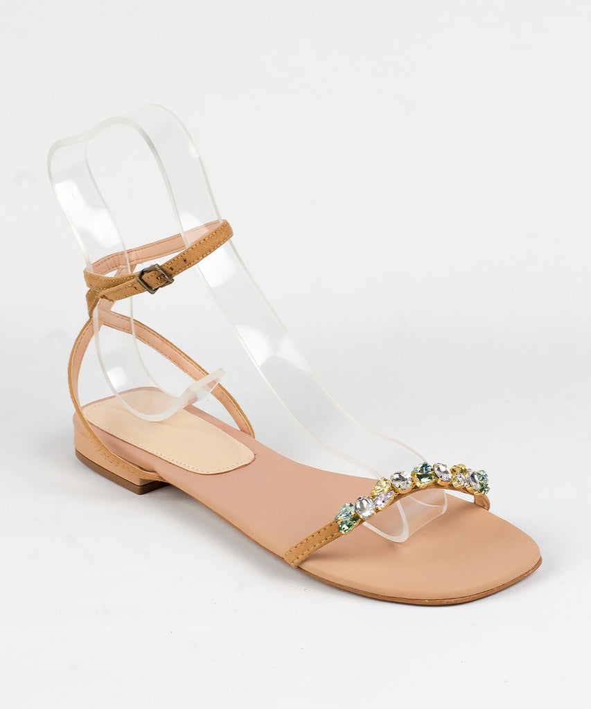 Rasteira Degalls Nude Strass Colors Salto Baixo