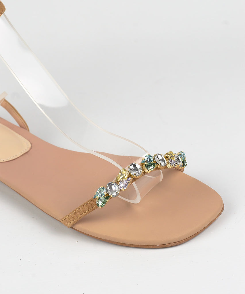 Rasteira Degalls Nude Strass Colors Salto Baixo