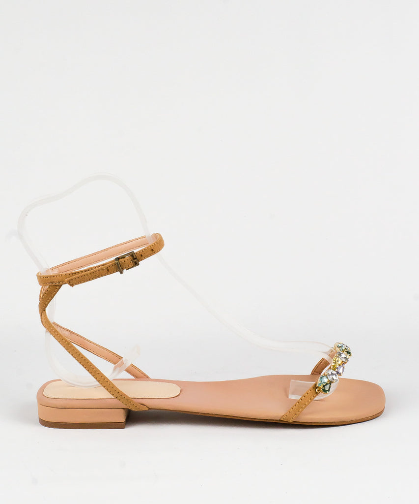 Rasteira Degalls Nude Strass Colors Salto Baixo