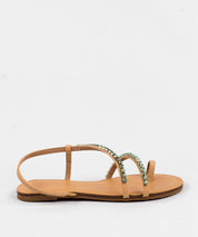 Rasteira Degalls Nude Strass Verde Forro Atanado