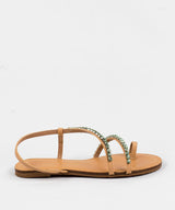 Rasteira Degalls Nude Strass Verde Forro Atanado