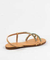 Rasteira Degalls Nude Strass Verde Forro Atanado