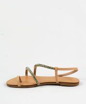 Rasteira Degalls Nude Strass Verde Forro Atanado