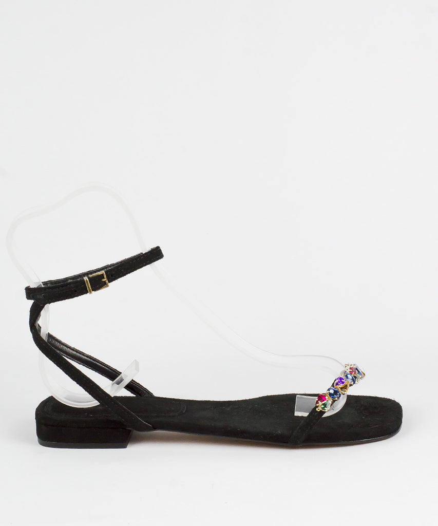 Rasteira Degalls Preta Strass Colors Salto Baixo