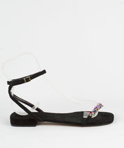 Rasteira Degalls Preta Strass Colors Salto Baixo