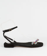 Rasteira Degalls Preta Strass Colors Salto Baixo