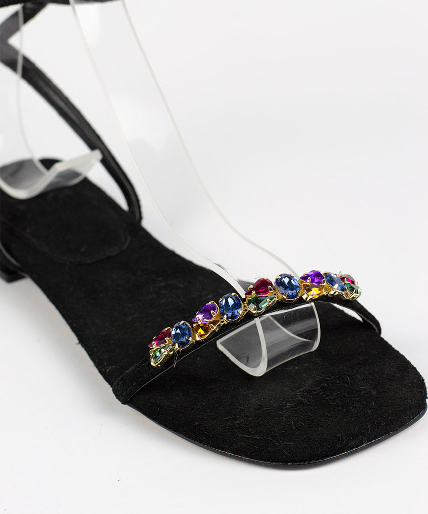 Rasteira Degalls Preta Strass Colors Salto Baixo