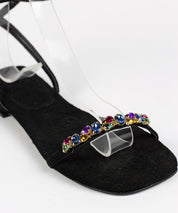 Rasteira Degalls Preta Strass Colors Salto Baixo